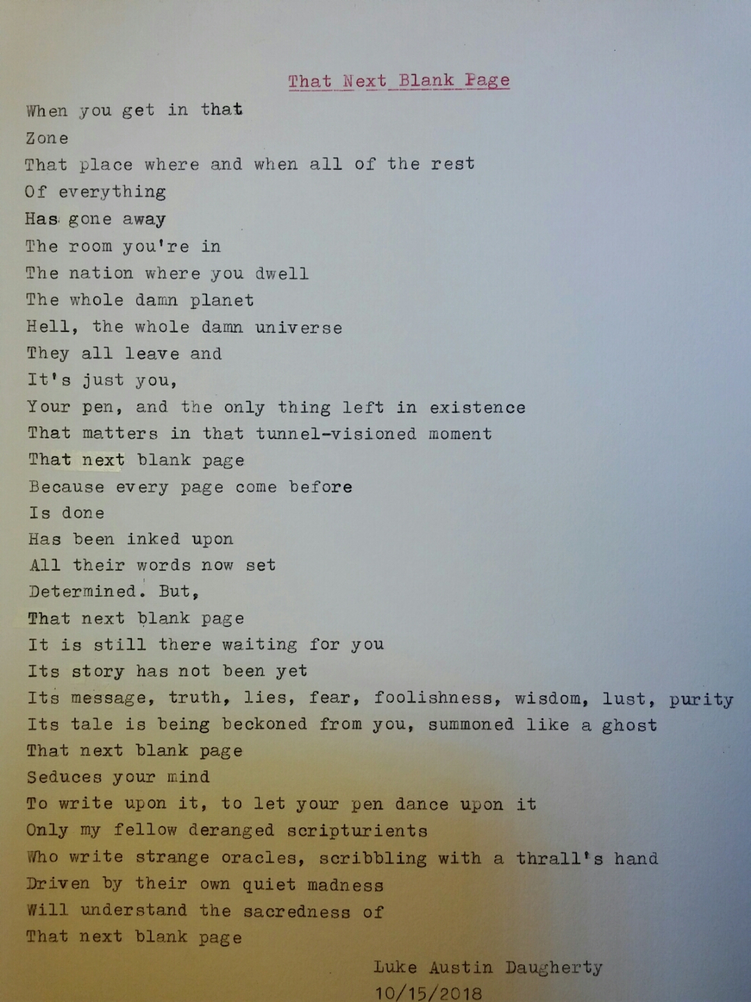 That Next Blank Page